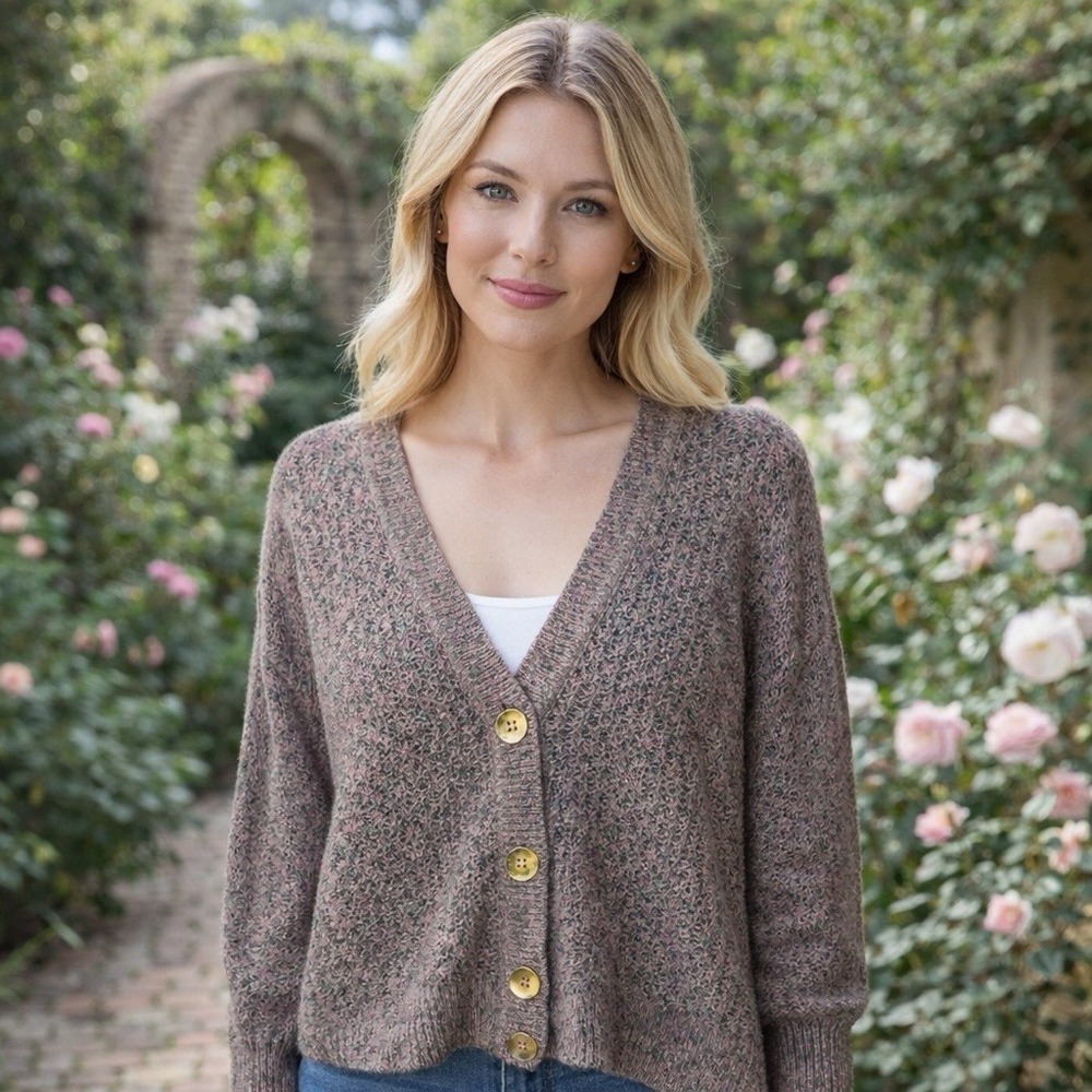 J. Jill Speckled Multicolor Crochet Knit Cardigan Relaxed Preppy Feminine 2X